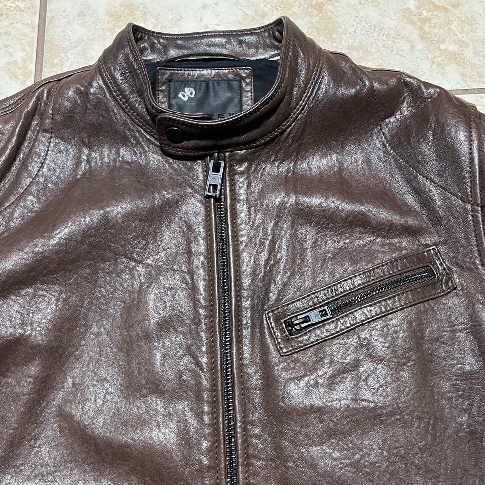 Andrew Marc New York Leather Brown Moto Racer Biker Jacket Men's Size Medium - Picture 2 of 12